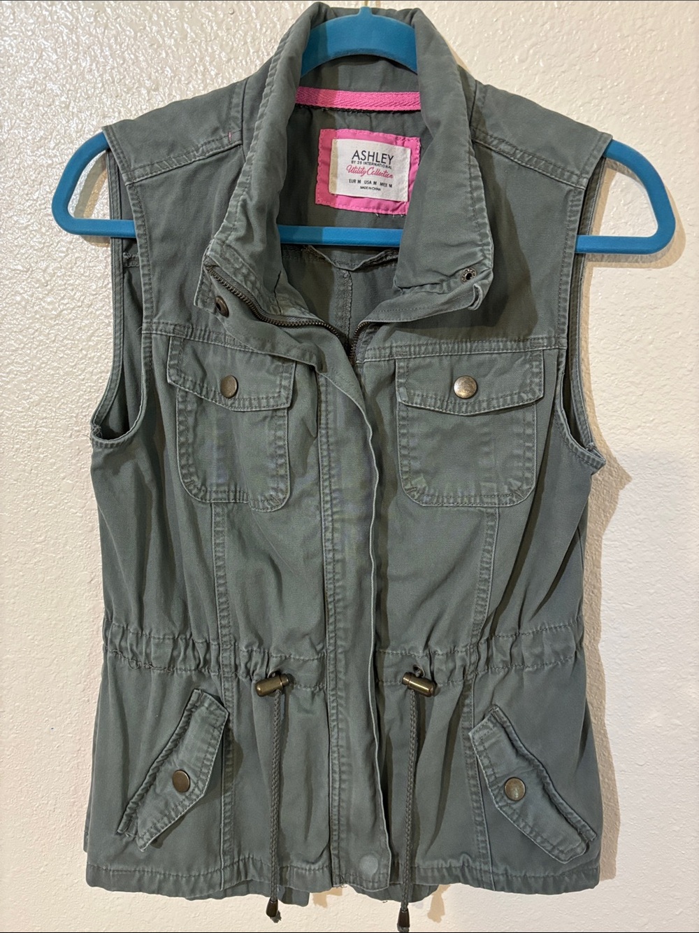 ASHLEY Olive Utility Drawstring Vest Size M